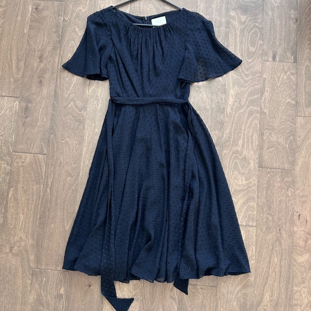 Kate Spade Black Midi Silk Dress with Belt
